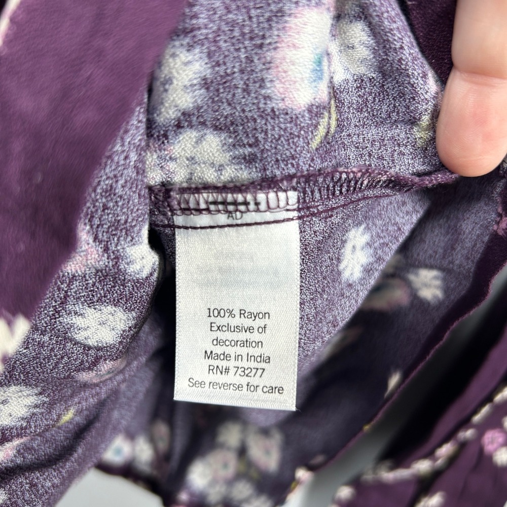 NWT Sonoma Blouse Women's XL Plum Purple Floral Smocked Neck Boho Peasant Office - Picture 7 of 7